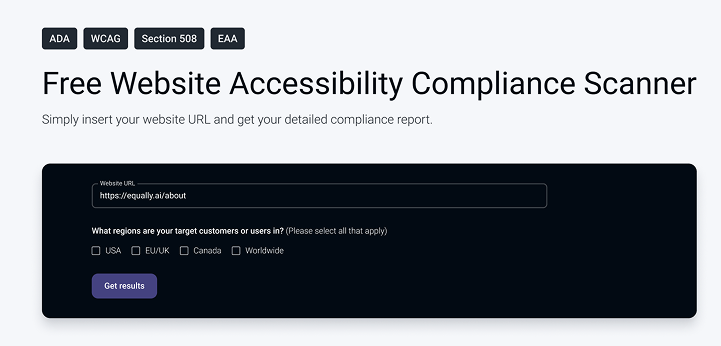 Equally AI website accessibility compliance scanner